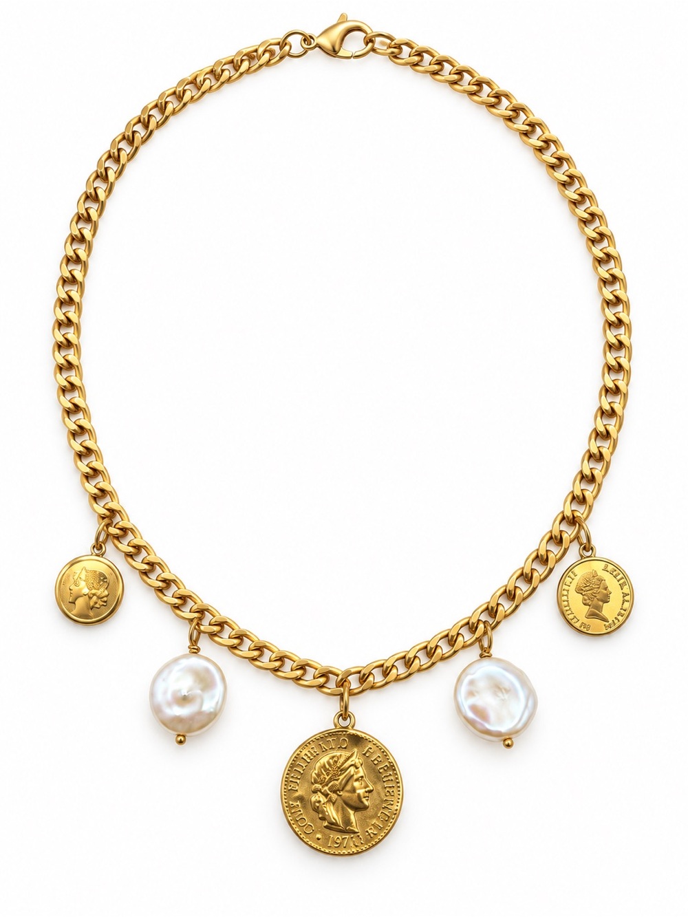 Freshwater Pearl & Coin Charm Necklace